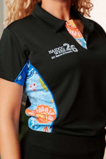 Built On Strong Shoulders NAIDOC 2026 Bamboo (Simpson) Women's Fitted Polo Shirt