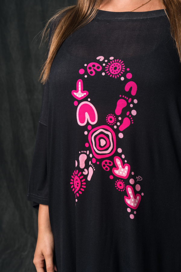 Sacred Women's Way Ribbon (Black) Bamboo Oversized Sleep Tee