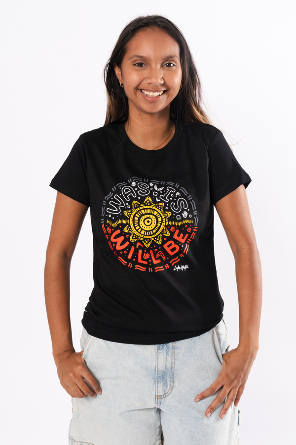 Was, Is, Will Be Black Cotton Crew Neck Women's T-Shirt