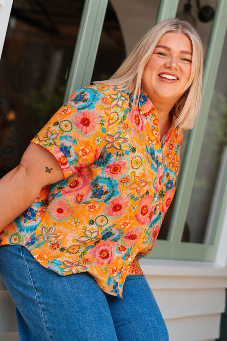 Seeds Of Spirit 100% Linen Short Sleeve Relaxed Women's Shirt