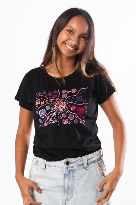 Friendship Black Cotton Crew Neck Womens T-Shirt