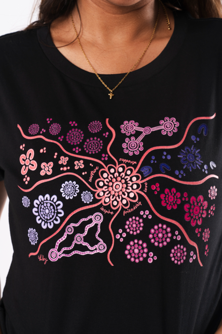 Friendship Black Cotton Crew Neck Womens T-Shirt