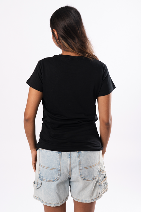 Friendship Black Cotton Crew Neck Womens T-Shirt