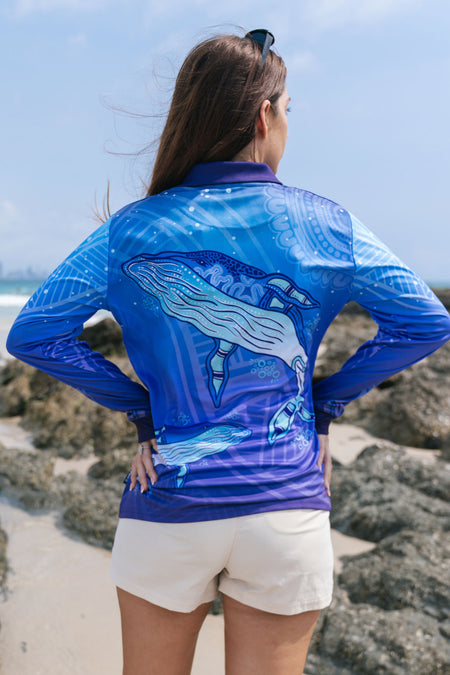 Whale Dreaming UPF50+ Women's Fitted Long Sleeve Polo Shirt