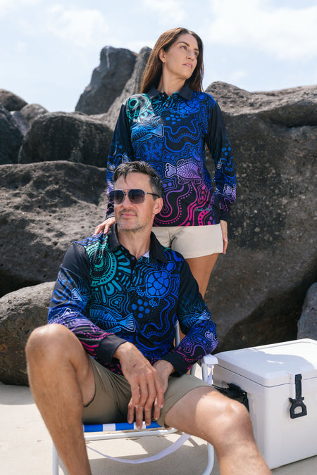 Night Fishing UPF50+ Women's Fitted Long Sleeve Polo Shirt