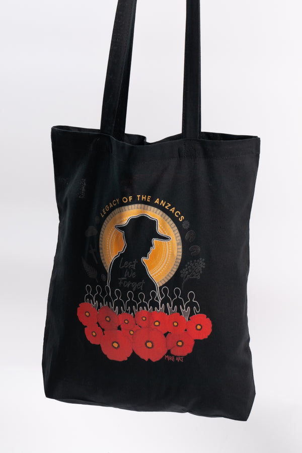 Legacy of the ANZACS Black Long Handle Cotton Tote Bag