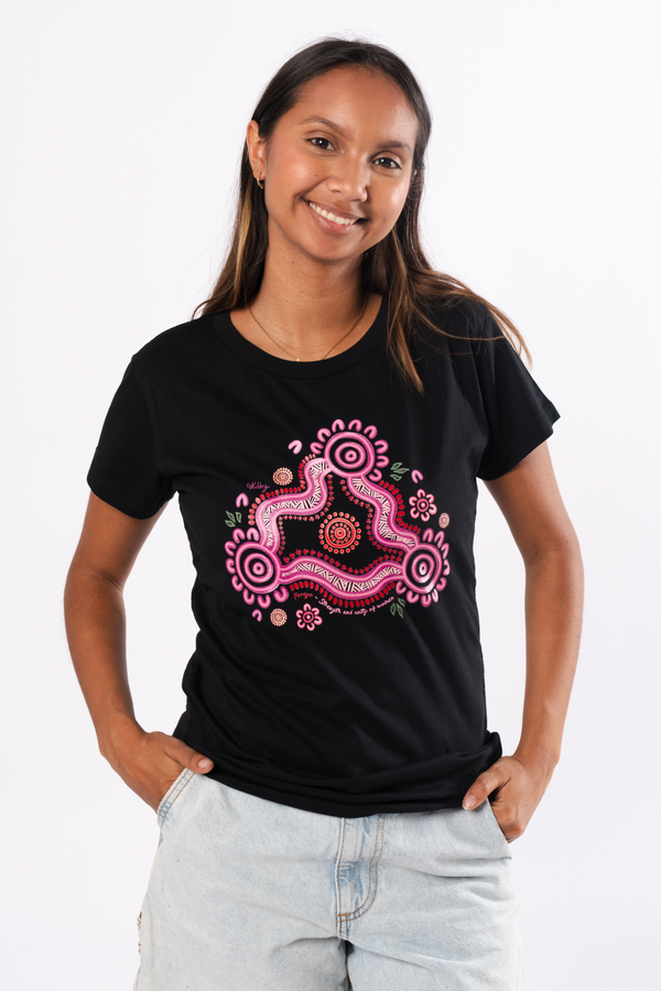 Forage Black Cotton Crew Neck Womens T-Shirt