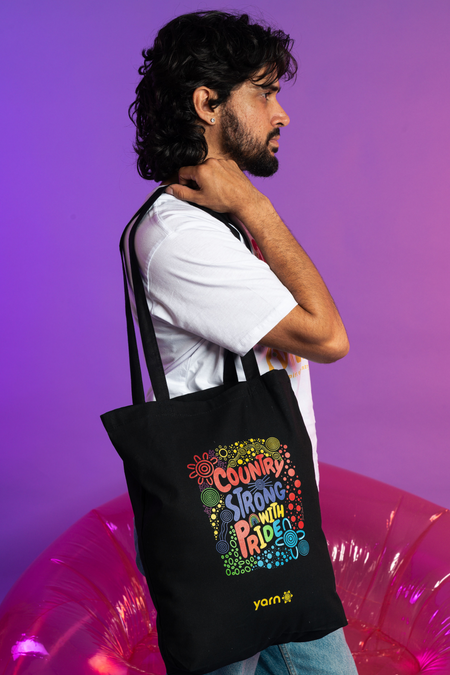 Country Strong With Pride Tote Bag Black Long Handle Cotton Tote Bag