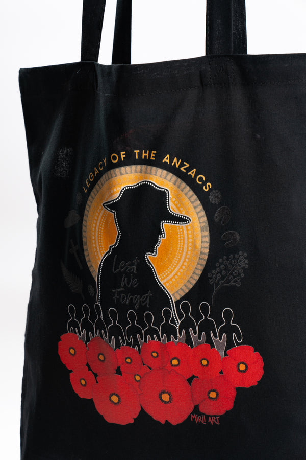 Legacy of the ANZACS Black Long Handle Cotton Tote Bag