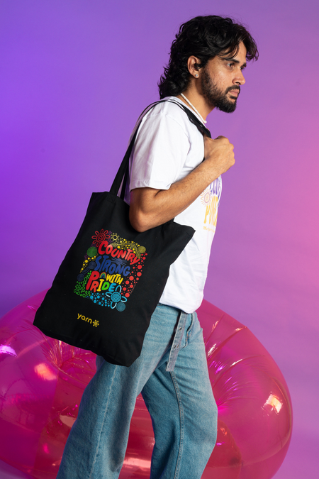 Country Strong With Pride Tote Bag Black Long Handle Cotton Tote Bag
