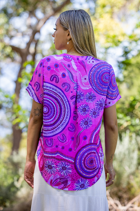 Pink Spring V Neck Women's Short Sleeve Blouse