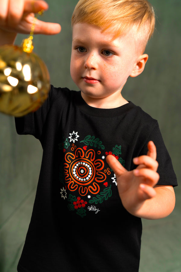 Harmony Black Cotton Crew Neck Kids T-Shirt