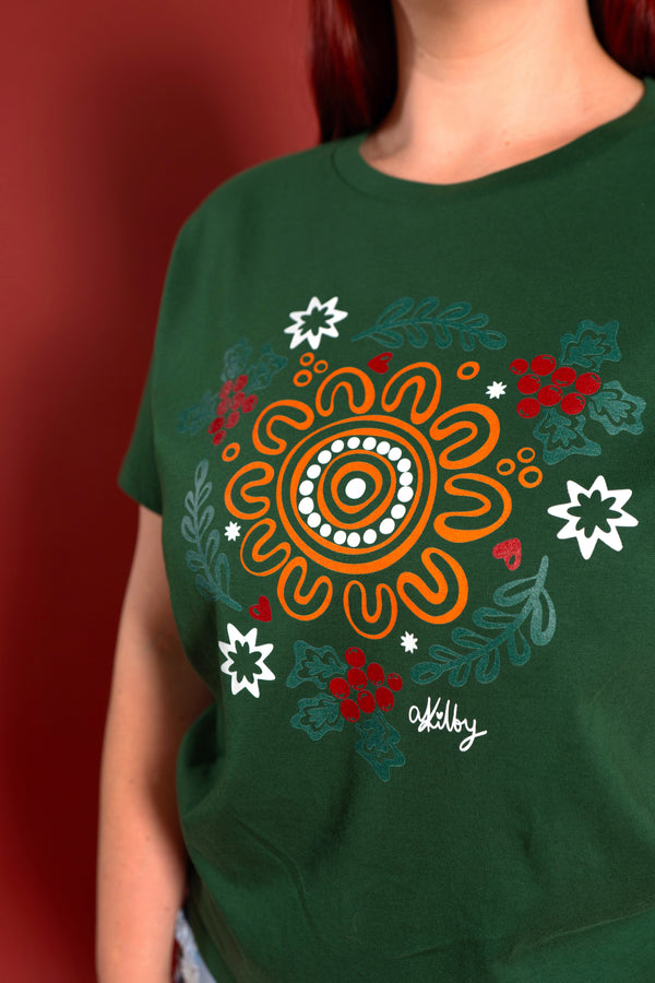 Harmony Forest Green Cotton Crew Neck Women's T-Shirt