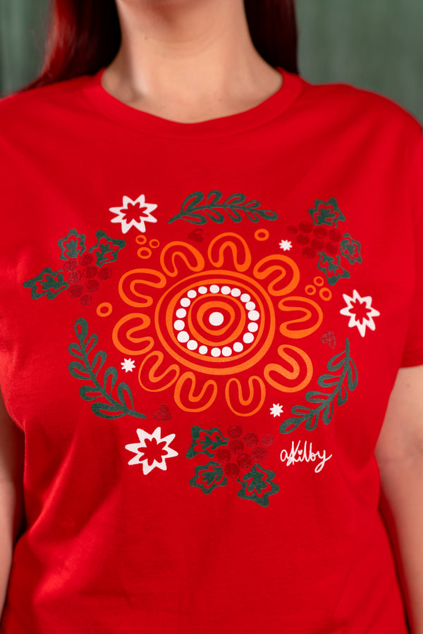 Harmony Red Cotton Crew Neck Women's T-Shirt