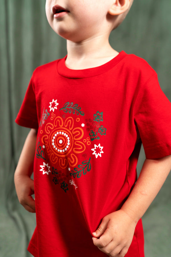 Harmony Red Cotton Crew Neck Kids T-Shirt