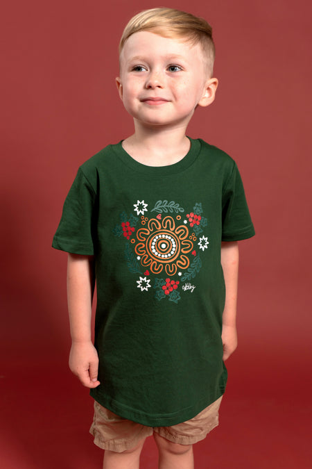 Harmony Forest Green Cotton Crew Neck Kids T-Shirt