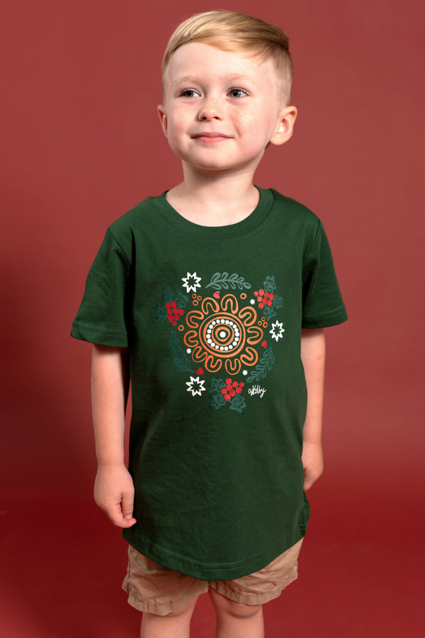 Harmony Forest Green Cotton Crew Neck Kids T-Shirt