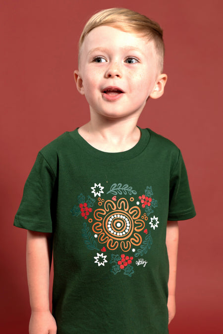 Harmony Forest Green Cotton Crew Neck Kids T-Shirt