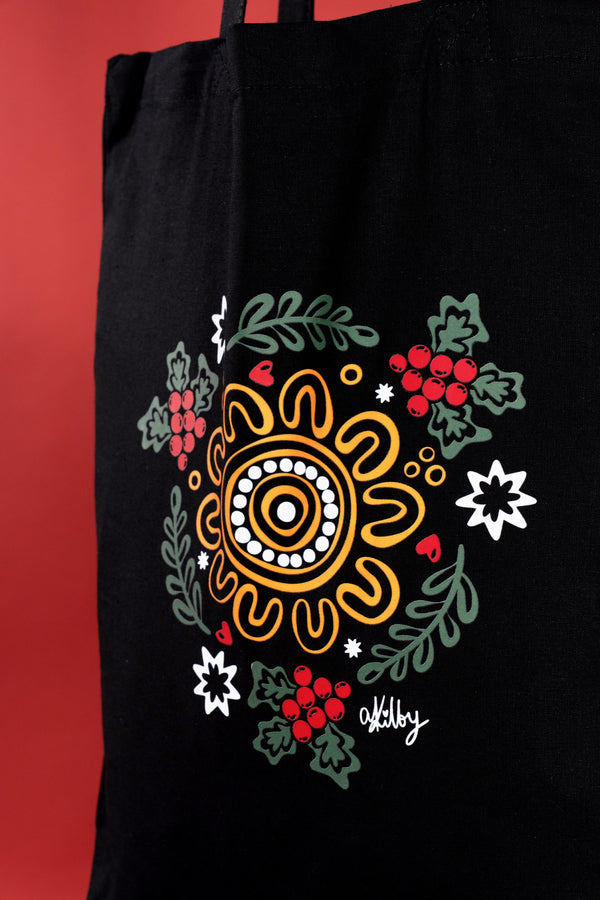 Harmony Black Long Handle Cotton Tote Bag