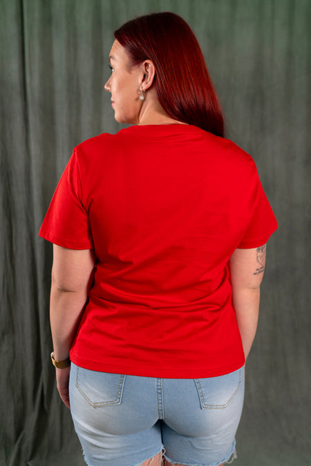 Harmony Red Cotton Crew Neck Women's T-Shirt