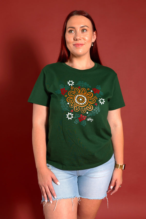 Harmony Forest Green Cotton Crew Neck Women's T-Shirt