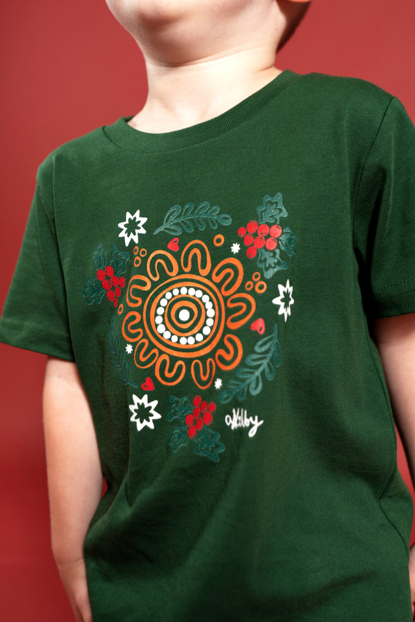 Harmony Forest Green Cotton Crew Neck Kids T-Shirt