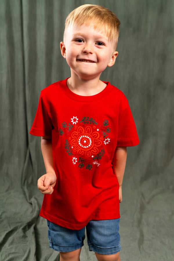 Harmony Red Cotton Crew Neck Kids T-Shirt