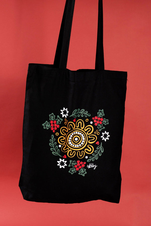 Harmony Black Long Handle Cotton Tote Bag