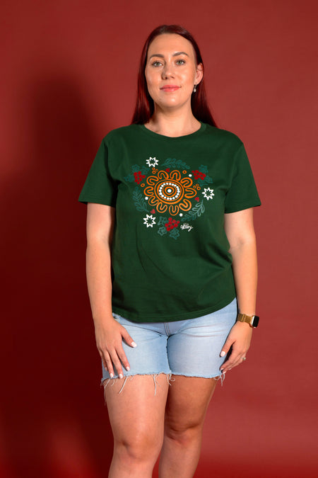Harmony Forest Green Cotton Crew Neck Women's T-Shirt