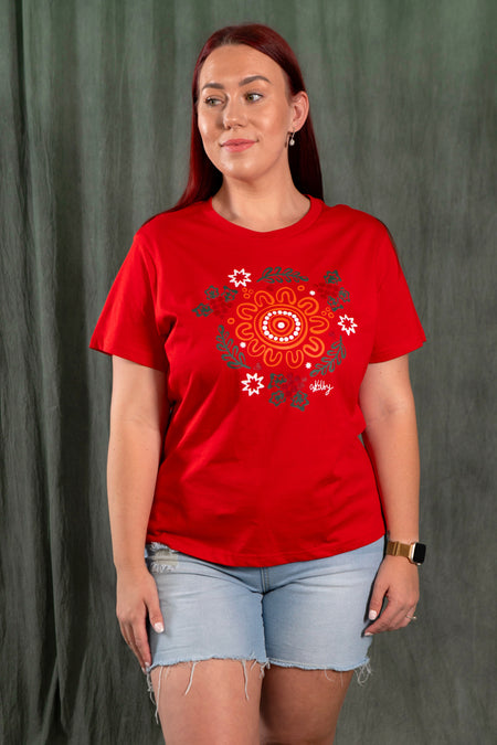 Harmony Red Cotton Crew Neck Women's T-Shirt