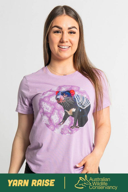 Tasmanian Devil 'Australian Wildlife Conservancy' Lavender Cotton Crew Neck Women's T-Shirt