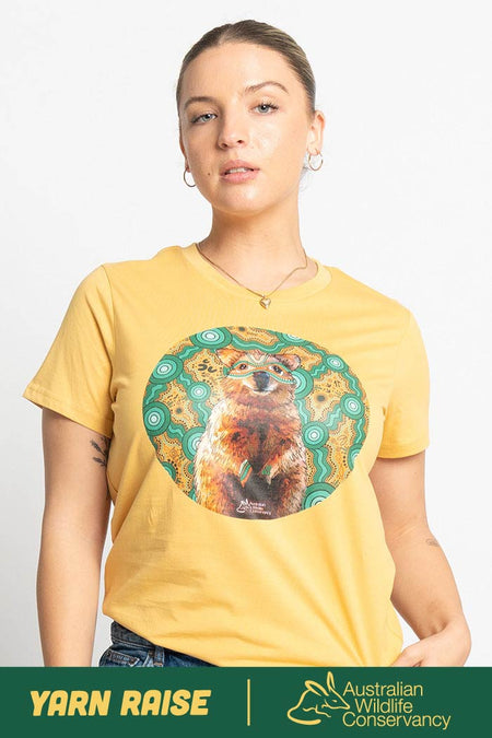 Quokka 'Australian Wildlife Conservancy' Mustard Cotton Crew Neck Women's T-Shirt
