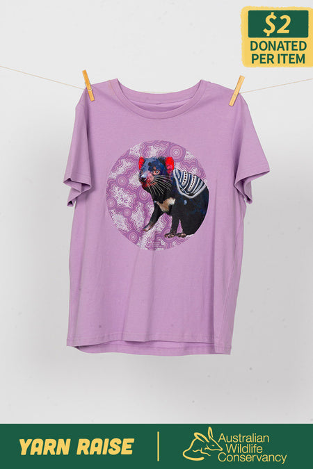 Tasmanian Devil 'Australian Wildlife Conservancy' Lavender Cotton Crew Neck Women's T-Shirt