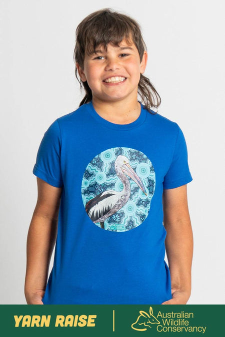Pelican (Dhalipnha) 'Australian Wildlife Conservancy' Royal Blue Cotton Crew Neck Kids T-Shirt
