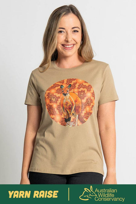 Kangaroo (Barra) 'Australian Wildlife Conservancy' Sand Cotton Crew Neck Women's T-Shirt
