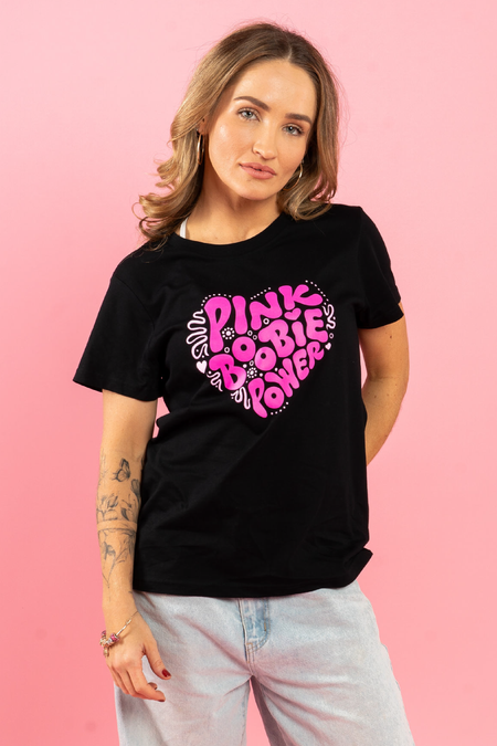 Pink Boobie Power Black Cotton Crew Neck Women's T-Shirt