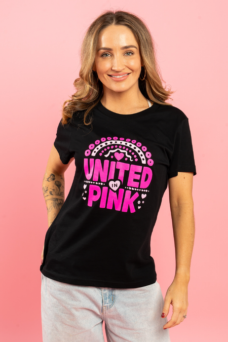 United In Pink Black Cotton Crew Neck Women's T-Shirt