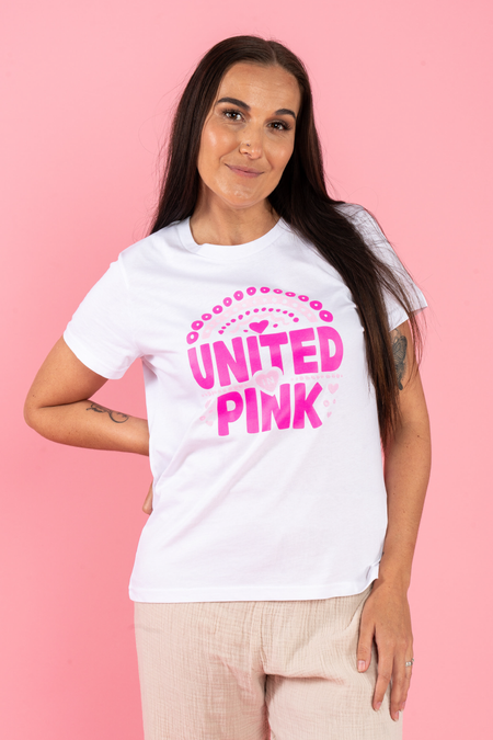 United In Pink White Cotton Crew Neck Women's T-Shirt