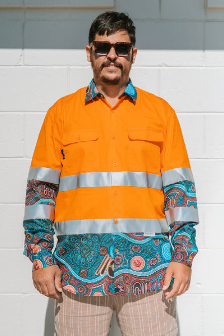 Our Protectors High Vis Orange 100% Cotton Drill Unisex Long Sleeve Work Shirt