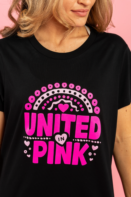 United In Pink Black Cotton Crew Neck Women's T-Shirt