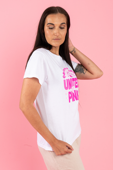 United In Pink White Cotton Crew Neck Women's T-Shirt