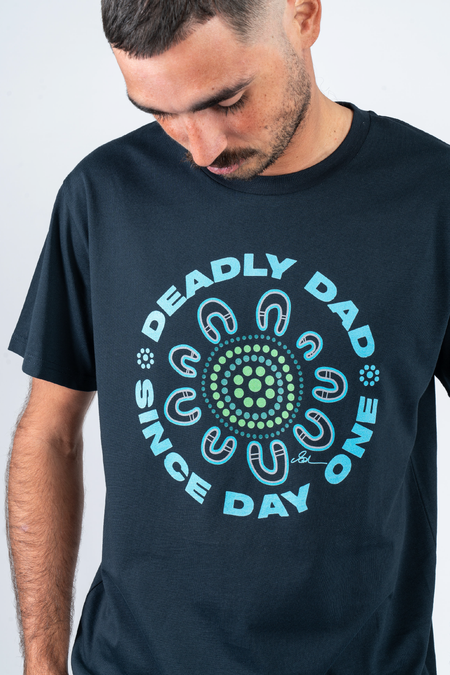 Deadly Dad Since Day One Circle Navy Cotton Everyday Unisex T-Shirt