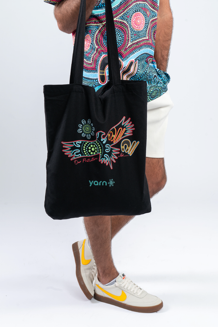Our Protectors Black Long Handle Cotton Tote Bag