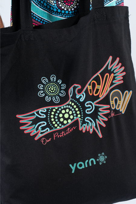 Our Protectors Black Long Handle Cotton Tote Bag