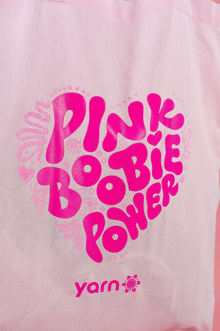 Pink Boobie Power Pink Long Handle Cotton Tote Bag