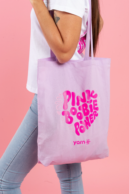 Pink Boobie Power Lilac Long Handle Cotton Tote Bag