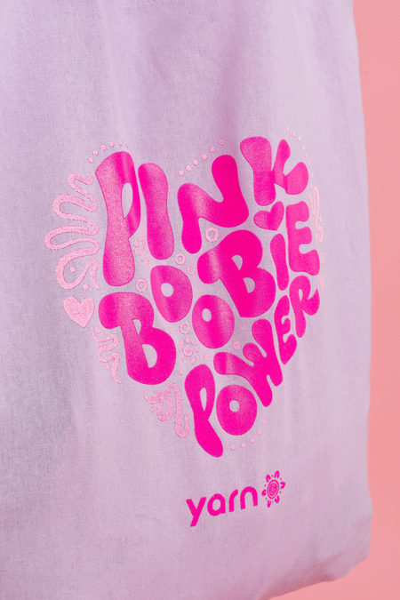 Pink Boobie Power Lilac Long Handle Cotton Tote Bag