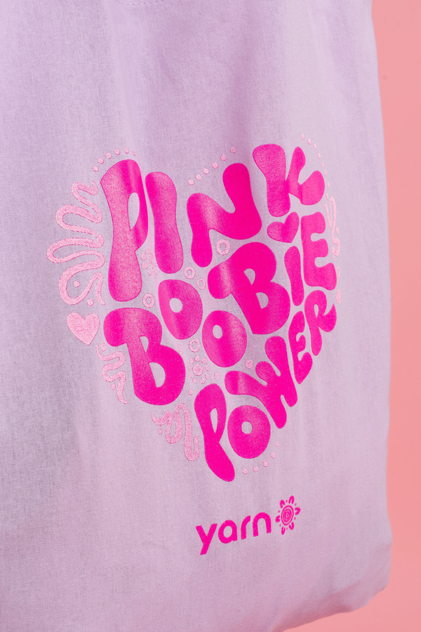 Pink Boobie Power Lilac Long Handle Cotton Tote Bag