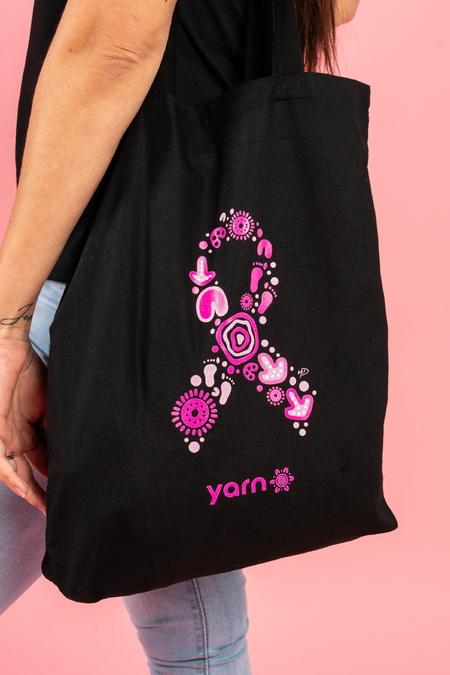 Sacred Women's Way Ribbon Black Long Handle Cotton Tote Bag