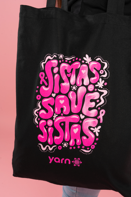 Sistas Save Sistas Black Long Handle Cotton Tote Bag